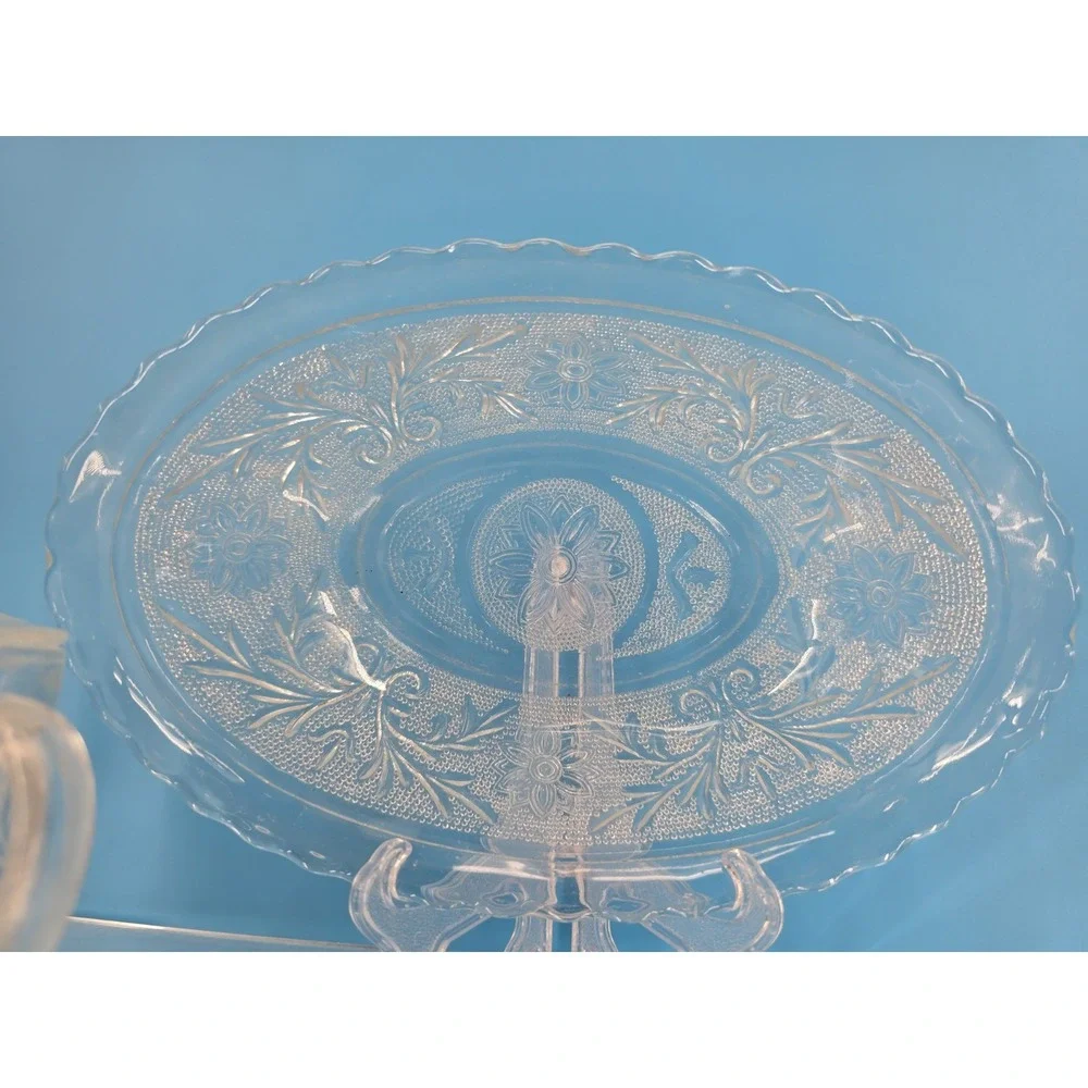 Vtg‎ Depression Glass Anchor Hocking Oval Serving Dish  + Sugar Bowl Floral - VG
